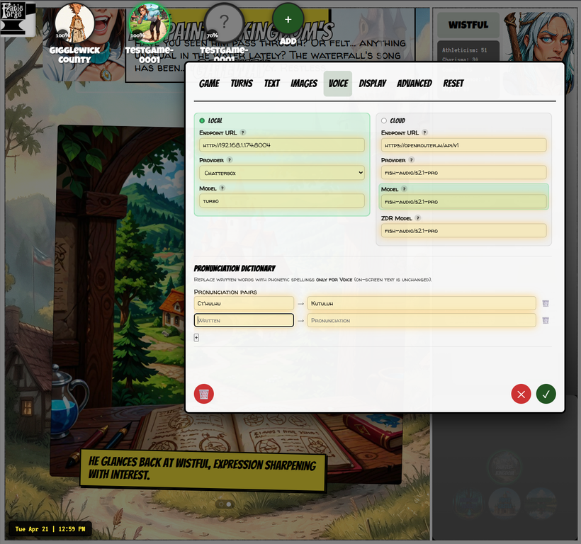 Game Settings API Keys and cloud